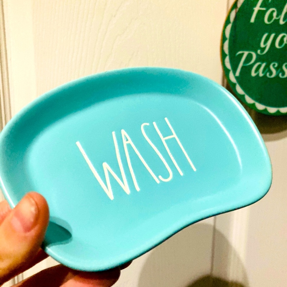 Rae dunn teal/Tiffany blue bathroom decor